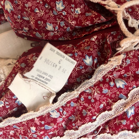 Xs Gunne-sax 70s Vintage Prarie Maxi Dress Floral Red Boustier Lace Size 3 - Picture 3 of 7